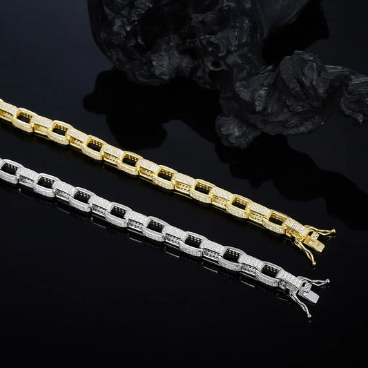 Link Chain Bracelet S925 Silver 1.2MM Moissanite Zircon 6-8.5 Adjustable Sizes