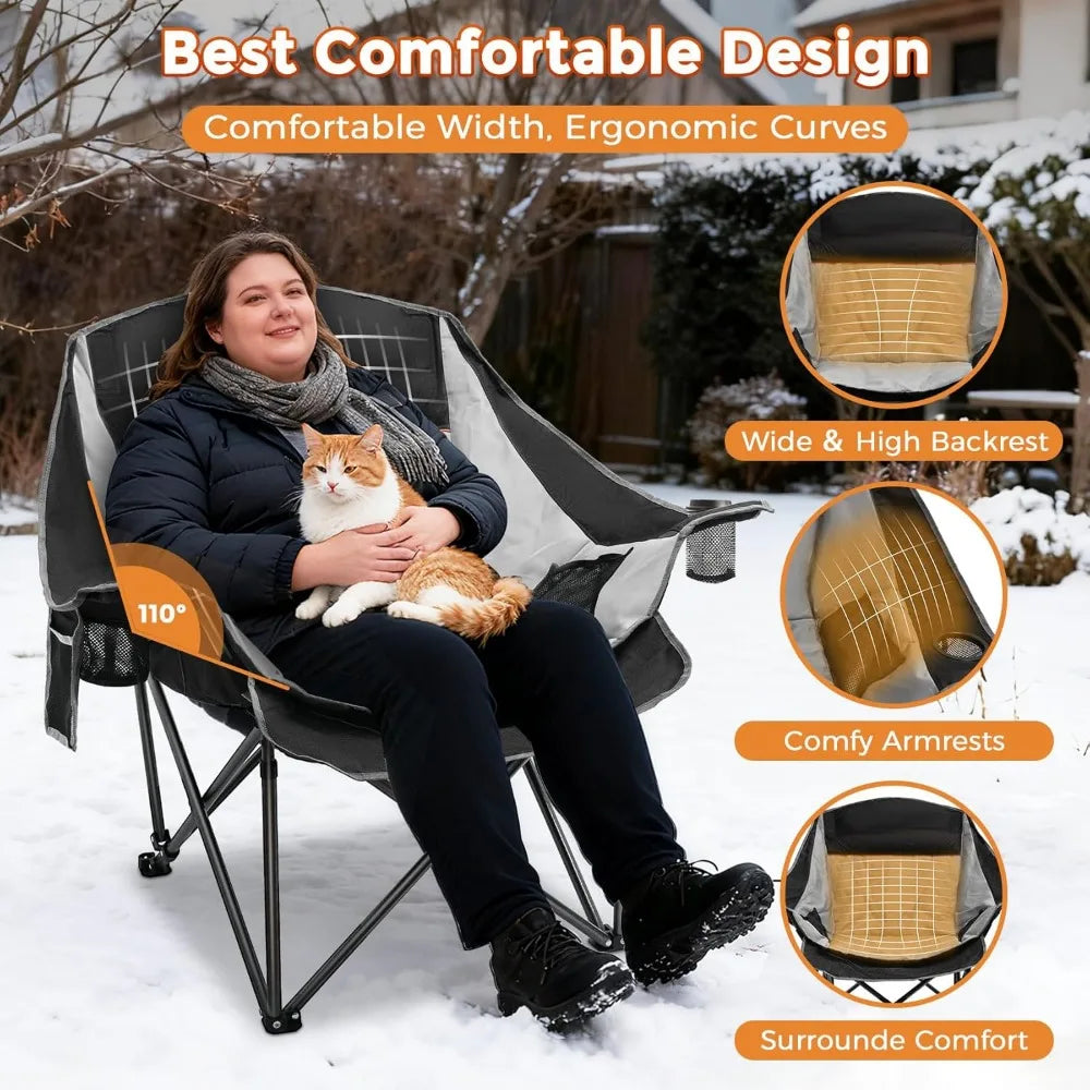 Portable Oversized Heated Camping Chair with 20,000mAh Battery, 3-Level Heat Control and Dual Heating Zones