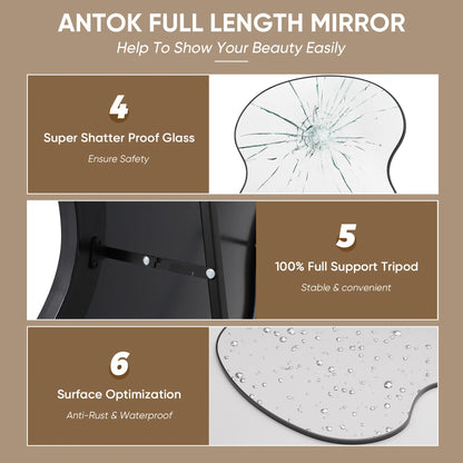 Antok Full Length Mirror, 76"x34" Wavy Mirror Full Length with Stand for Bedroom, Living Room Cloakroom