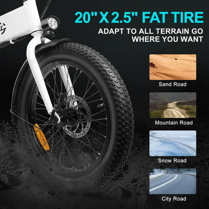 500W Powerful 20-Inch Fat Tire Folding Electric Bike - 43 Miles Range, 5 Speed Modes, All-Terrain E-Bike for Adults