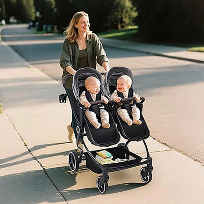 Double Stroller for Newborn and Toddler, Tandem Strollers with Lightweight Compact Fold, Adjustable Cancline for Twins Infant