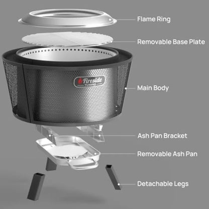 29 Inch Smokeless Fire Pit for Outdoor Wood Burning Stainless Steel Camping Stove with Stand Removable Ash Pan Waterproof Stora