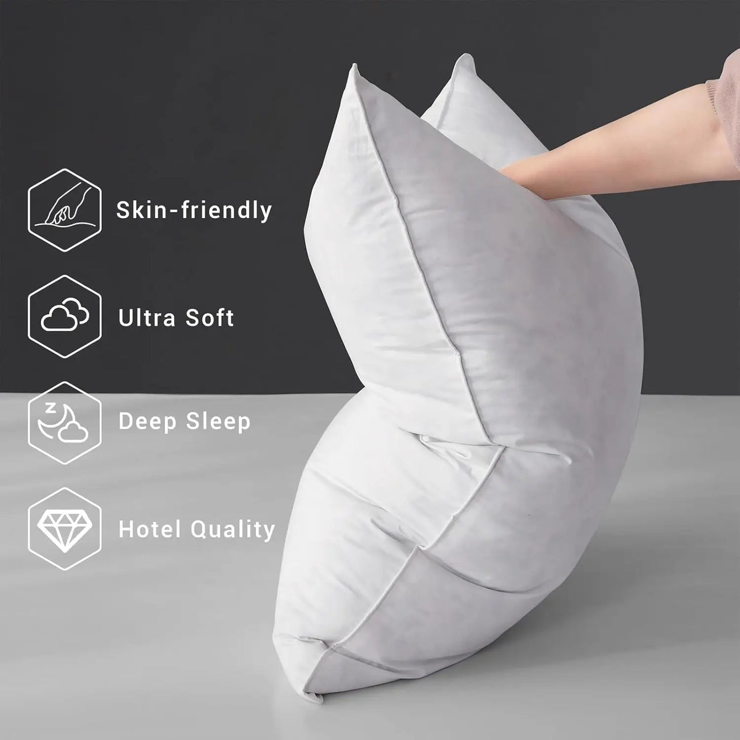 Duck Feathers and Down White Pillows with 100% Cotton Cover, Bed Sleeping Hotel Collection Pillows Set of 2
