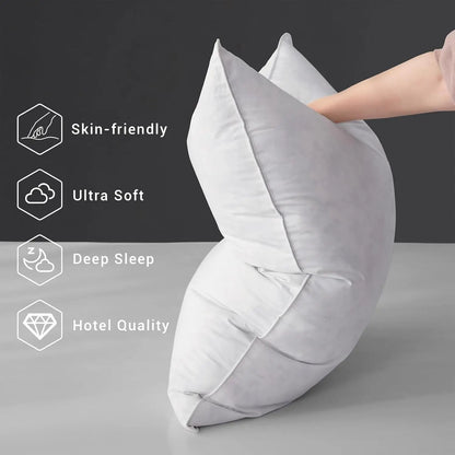Duck Feathers and Down White Pillows with 100% Cotton Cover, Bed Sleeping Hotel Collection Pillows Set of 2
