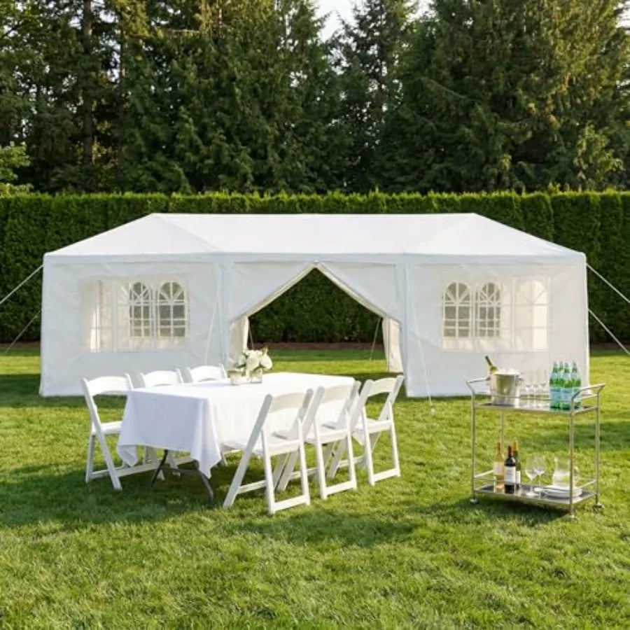 10x30FT Outdoor Party Tent with 8 Removable Sidewalls, PE Fabric Gazebo Shelter with Steel Frame, Ropes and Stakes Included for