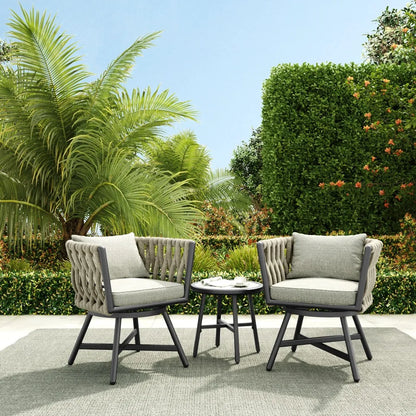 Swivel Rope Wicker Chairs Set of 2, Patio Dining Chairs with Cushions, Wicker Armchairs Frame, Outdoor Modern Style