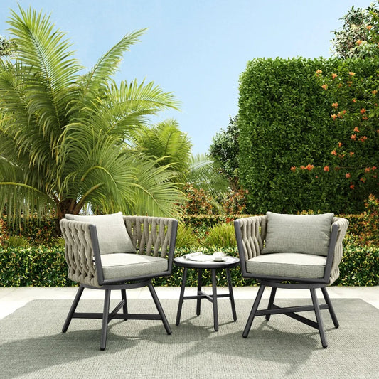 Swivel Rope Wicker Chairs Set of 2, Patio Dining Chairs with Cushions, Wicker Armchairs Frame, Outdoor Modern Style