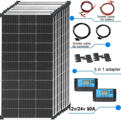 18V Solar Panel 1200W 600W Waterproof Monocrystalline Best Solar Panel 1- 10pcs 120W China Charging Camping RV Boat battery Home
