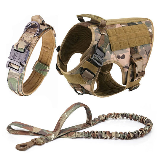 Large Dog Harness Collar Leash Set Military Dog Harnesses Pet Tactical Vest Training German Shepherd For Medium Large Dogs