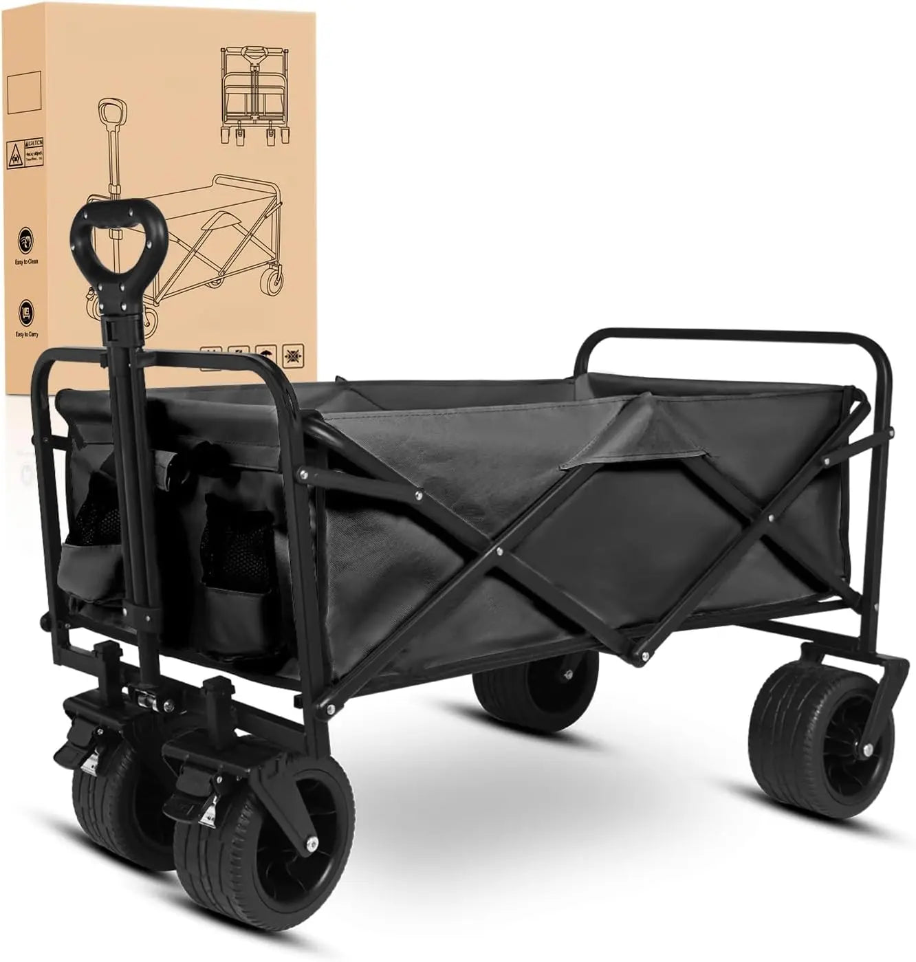 Foldable Wagon - 300lbs Collapsible Garden Carts with All Terrain Wheels for Outdoor Camping Sports Shopping Gardening - Heavy
