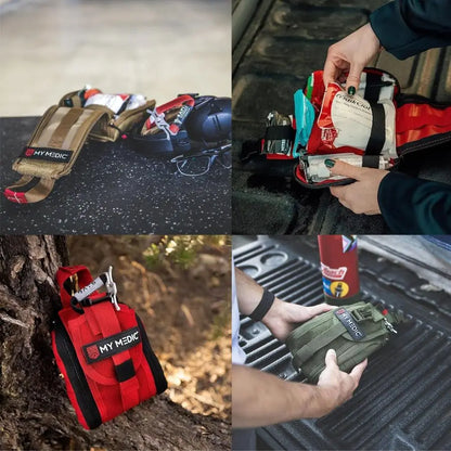 TFAK Ifak Trauma Kit with Tourniquet HSA FSA Approved Over 35 Essential Life Saving First Aid Items for Car or Travel Red