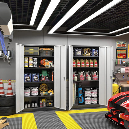 Metal Storage Cabinet, Garage Steel Locking Cabinets with Doors and 4 Adjustable Shelves, TallLockableFileToolCabinetsBlack-Grey