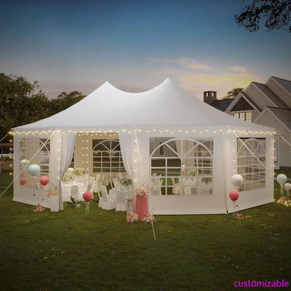 26x19ft Party Tent, White Wedding Tent, Decagonal Heavy Duty Canopy with 8 Removable Sidewalls, 8 Church Windows