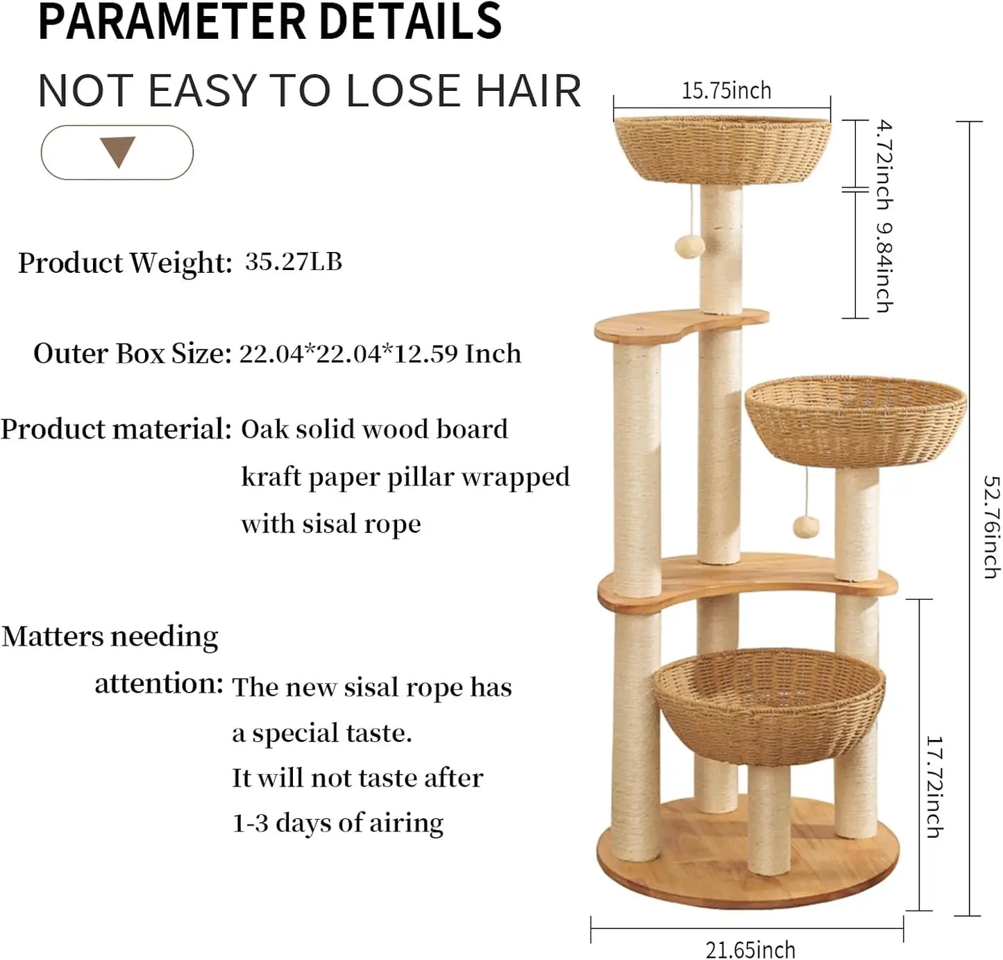 54" Modern Cat Tree Tower for Indoor Cats, Luxury Scratching Post with Sisal Rope, Multi-Level Activity Center