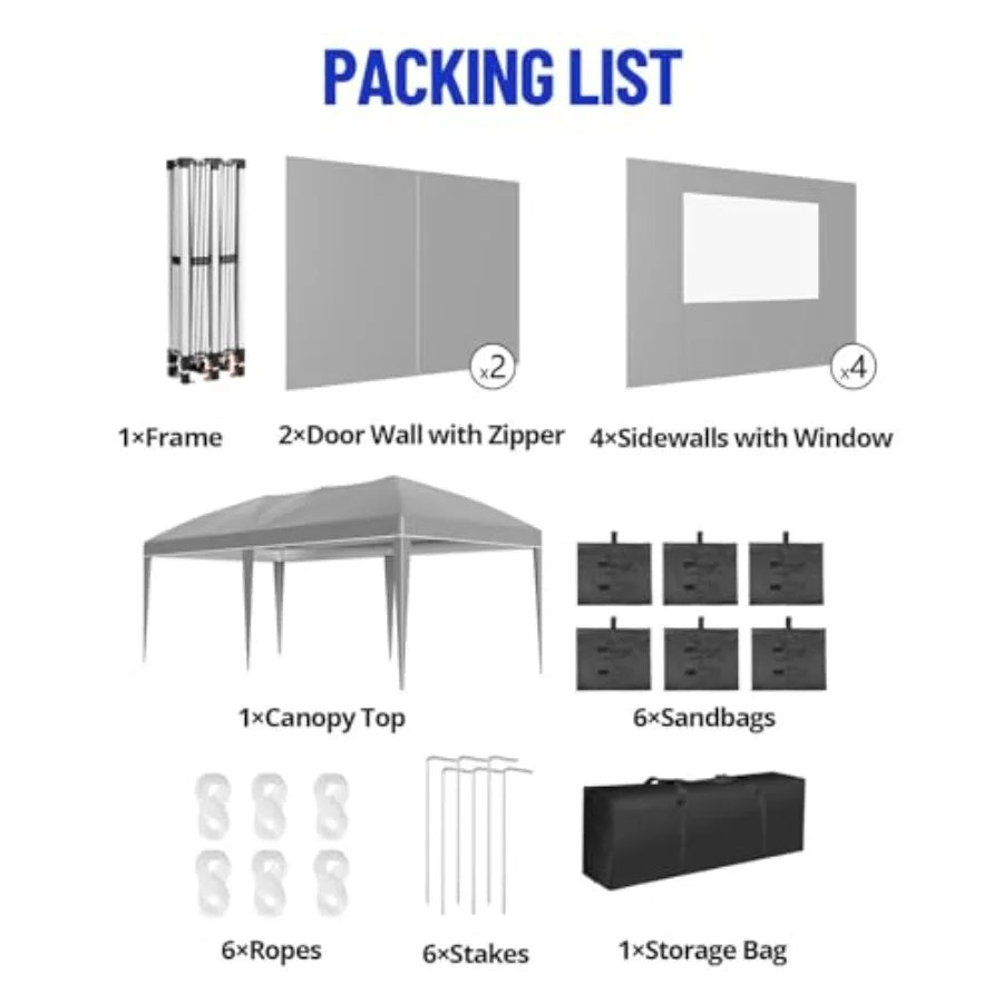10x20 Pop Up Canopy Tent with 6 Sidewalls, Heavy Duty Party Canopy