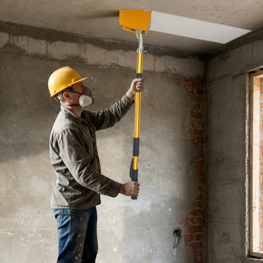 Drywall Taping Tool, Adjustable Drywall Box 8 Inch, Yellow Drywall Smooth Finish Trowel with Dual Spring Uniform Pressure, Extension Handle 39.76-64.17 Inches for Efficient Wall Ceiling Joint Plastering