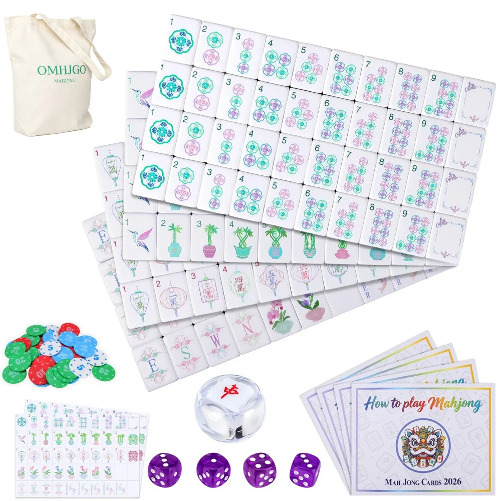 4-Layer Engraved American Mahjong Set 160 Acrylic Mah Jongg Tiles Family Party Club Board Game Mahjong Title with Dice Rule Card