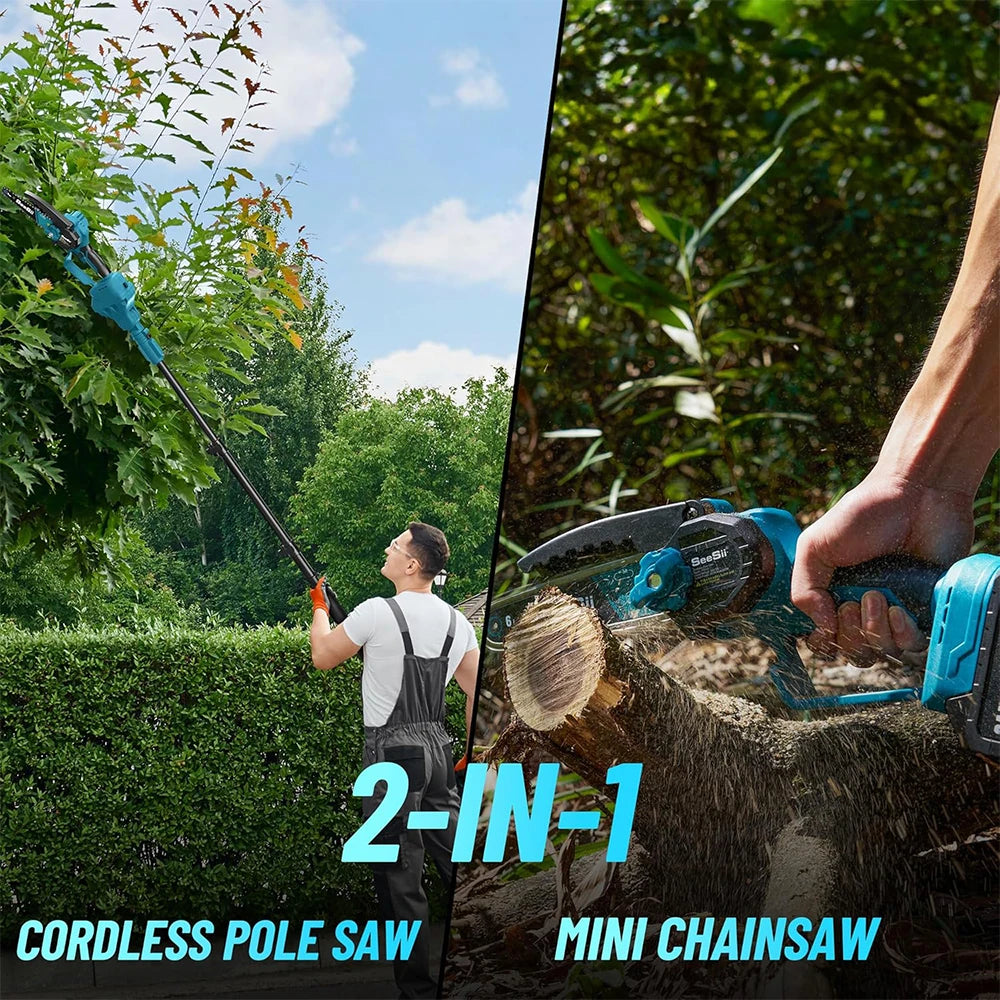Seesii High Branch Saw Extension Pole Cordless 6'' Brushless Electric Chainsaw Garden Pruning Tools For Makita 18v battery pin