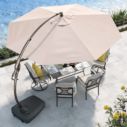 12FT Outdoor Cantilever Umbrella Large Round Aluminum Offset Umbrella with Base for Garden Deck Patio