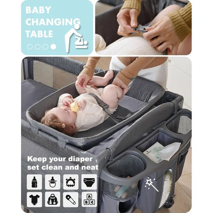 4 in 1 Baby Bassinet Bedside Sleeper, 4 Functions Crib, Playard, Portable Changing Table, Bassinet for Newborn Baby, Bedsaide Be