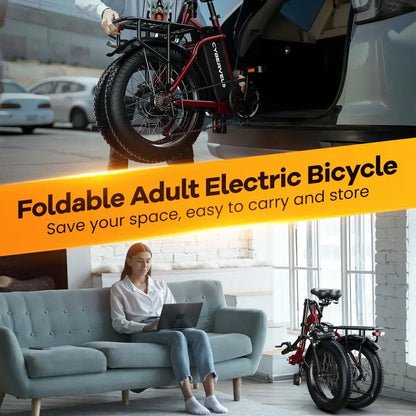 Luxury Adult Folding Electric Bike: 1000W Motor, 48V 20AH Battery, 30MPH, 80 Miles Range, 20 Fat Tires, 7-Speed