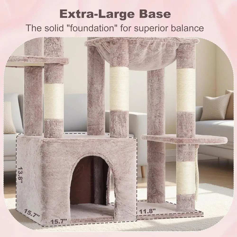 Heybly Heavy Duty Cat Tree, Tower or Indoor Cats Large Adult, Tall Cat Condo House with Extra-Large Baseboard, Multi-Level Plush