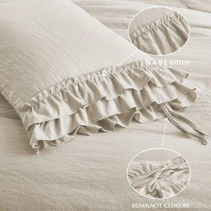3 Piece Ruffled Duvet Cover Set Queen,Farmhouse Ruffle Comforter Set,Cozy Bedding Set - 1 Ruffle Comforter and 2 Pillowcases