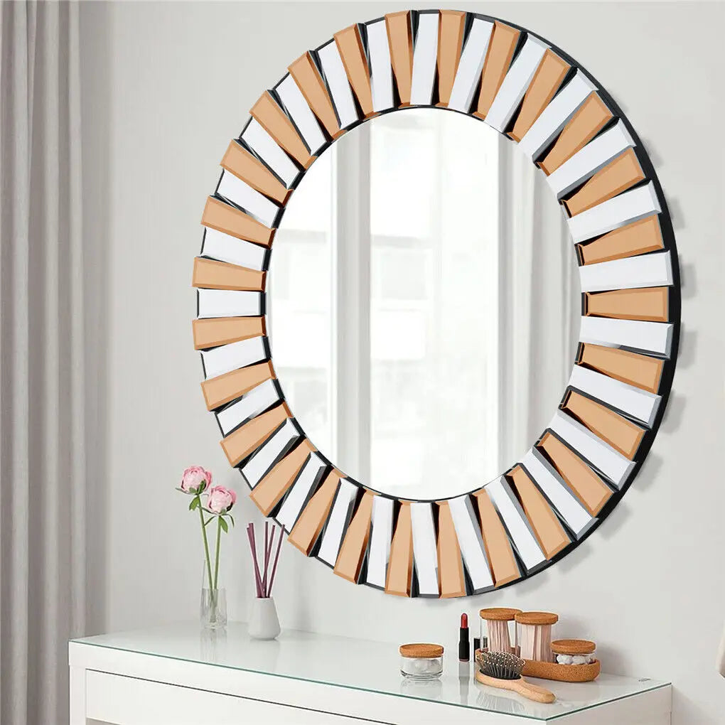 LUVODI Round Sunburst Mirror, Modern Wall Art Mirror with Beveled Glass Edge, Decorative Accent Mirror for Living Room, Bedroom and Foyer