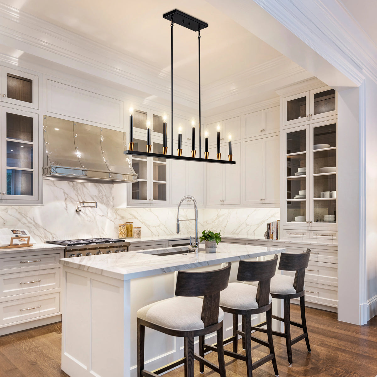8 Light Dining Room Black Chandelier Kitchen Island Lighting Lights Fixture Farmhouse Chandeliers For Coffe Shop Bar