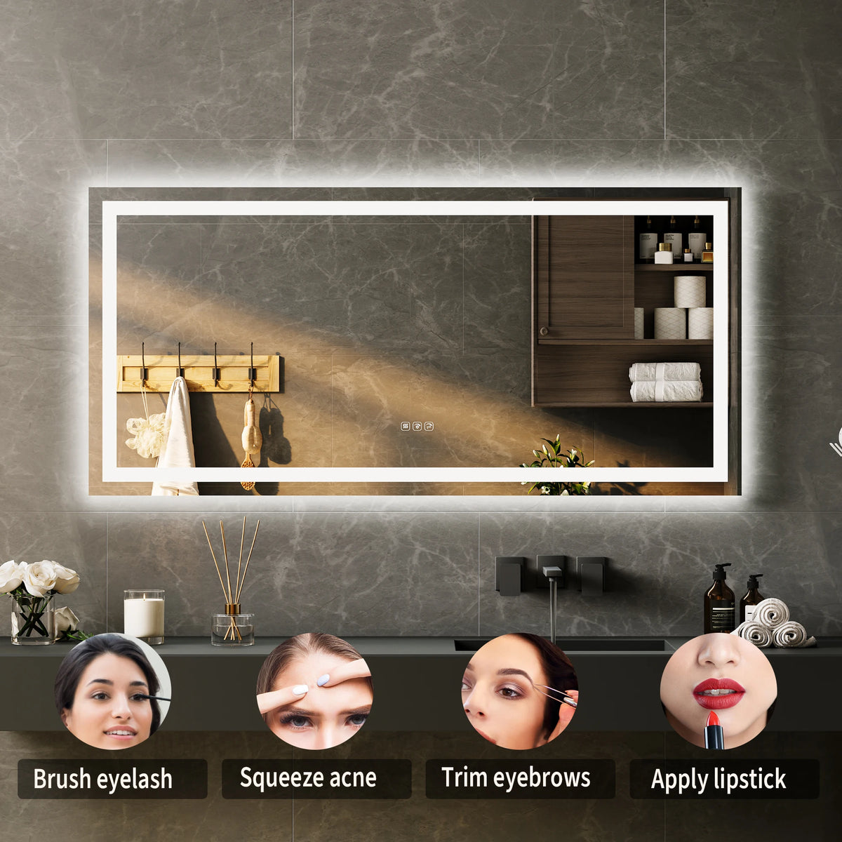 LED Bathroom Mirror Anti-Fog Shatter-Proof with 3X Magnifier Dimmable 3-Color Front/Backlit Wall-Mounted Vanity Mirror with Memory Function