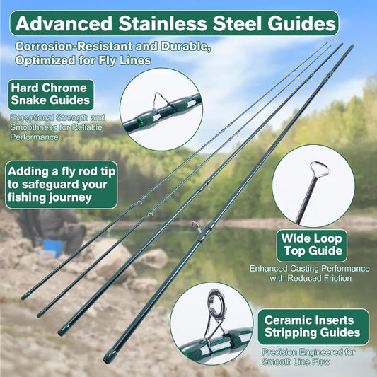 Complete 9FT 4Piece Fly Fishing Rod and Reel Combo with PreSpooled Reel Fly Line Flies Leader Tippet Forceps Nipper Gear Case a