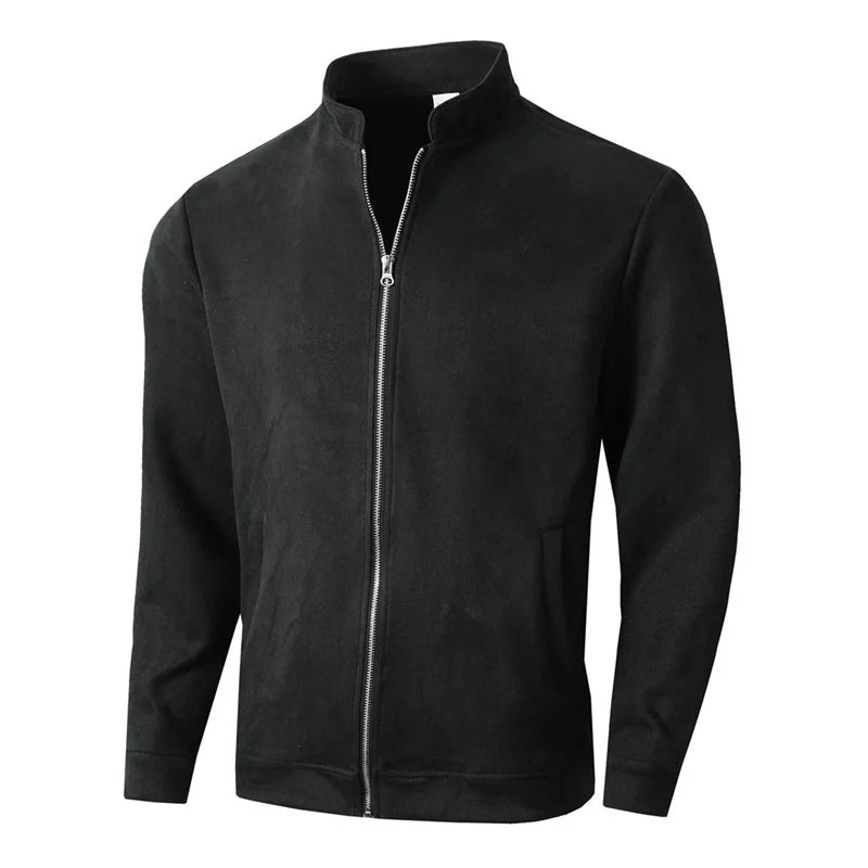 Autumn Winter Slim Fit round collar Jacket Men sportswear Casual Zipper Cardigan Coat pure color Male Fashion long sleeve Jacket
