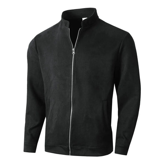 Autumn Winter Slim Fit round collar Jacket Men sportswear Casual Zipper Cardigan Coat pure color Male Fashion long sleeve Jacket