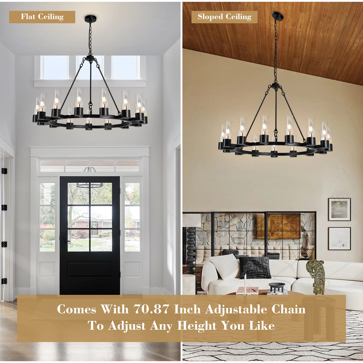 15-Lights Wagon Wheel Chandelier Modern Farmhouse Black Chandeliers Dining Room Kitchen Foyer Chandelier Modern Farmhouse Chandelier(Bulbs Not Included)