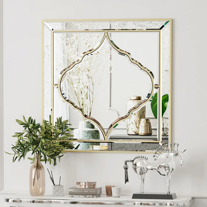 Wall Mirror 600/800mm Square Mirror Modern Accent Mirror with Gold Edge for Livingroom Diningroom Bathroom Bedroom Decor