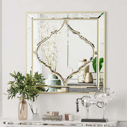 Wall Mirror 600/800mm Square Mirror Modern Accent Mirror with Gold Edge for Livingroom Diningroom Bathroom Bedroom Decor
