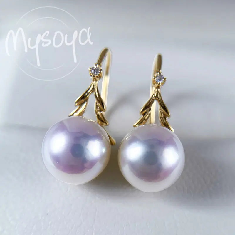 MYSOYA Japan Akoya Seawater Pearl Ear Hook Drop Earrings Stud Earrings 7-7.5 Mm With Gift Box For Her Him For Birthday Wedding