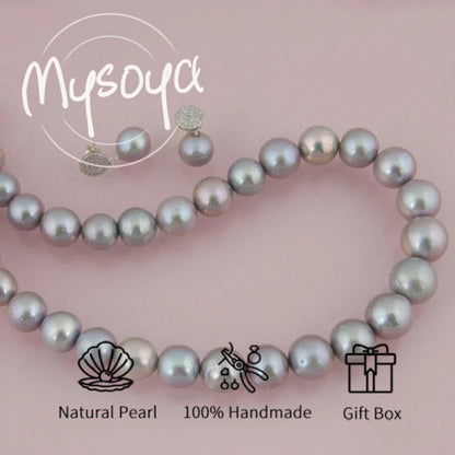 MYSOYA 11-13mm Gray Edison Pearl Earrings Necklace Set With Gift Box Perfect Gift For Wedding Birthday Christmas New Year