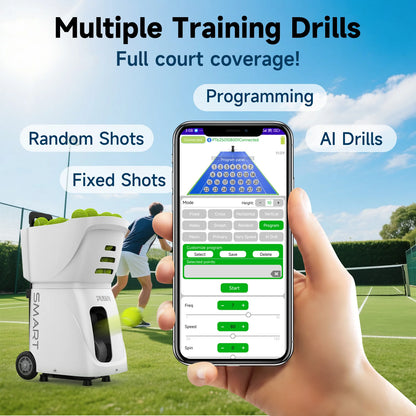 Tennis Ball Machine, PUSUN PT-Smart Tennis Ball Launcher for All Level Tennis Players, 100+Ball Capacity,4-6hs Working Time