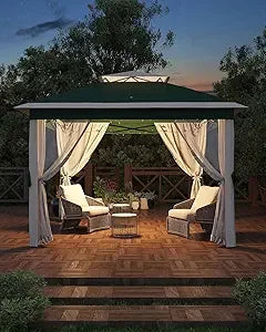 11x11 Pop Up Gazebo Tent with Mosquito Netting, Outdoor Canopy Shelter Easy Setup, Water & UV Resistant - Khaki