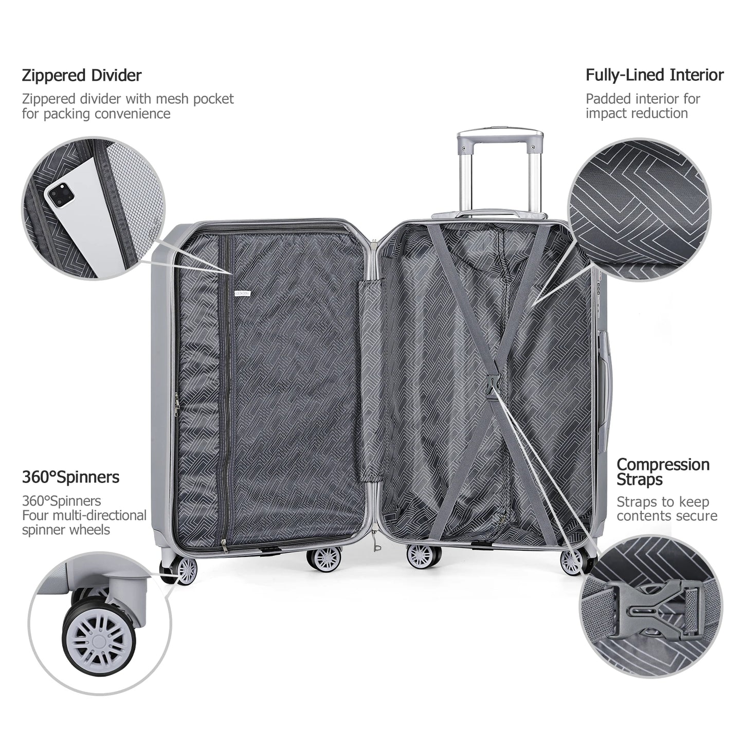 3PCS Luggage Set ABS Hardside Travel Luggage with Spinner TSA for Business Trip ABS Travel Luggage Set