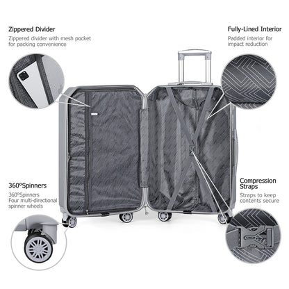3PCS Luggage Set ABS Hardside Travel Luggage with Spinner TSA for Business Trip ABS Travel Luggage Set