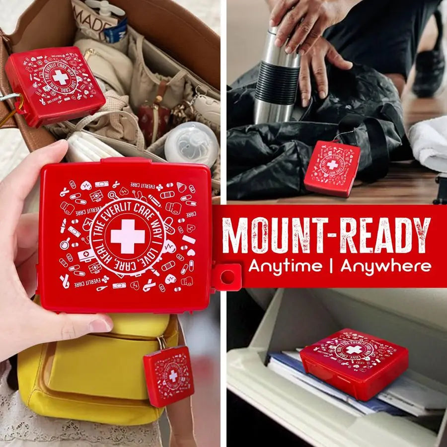 PocketAid Mini First Aid Kit Compact, Portable HardShell Cases of 50 Items Cuts, Scrapes, Wound Care Essentials for Travel, Outd