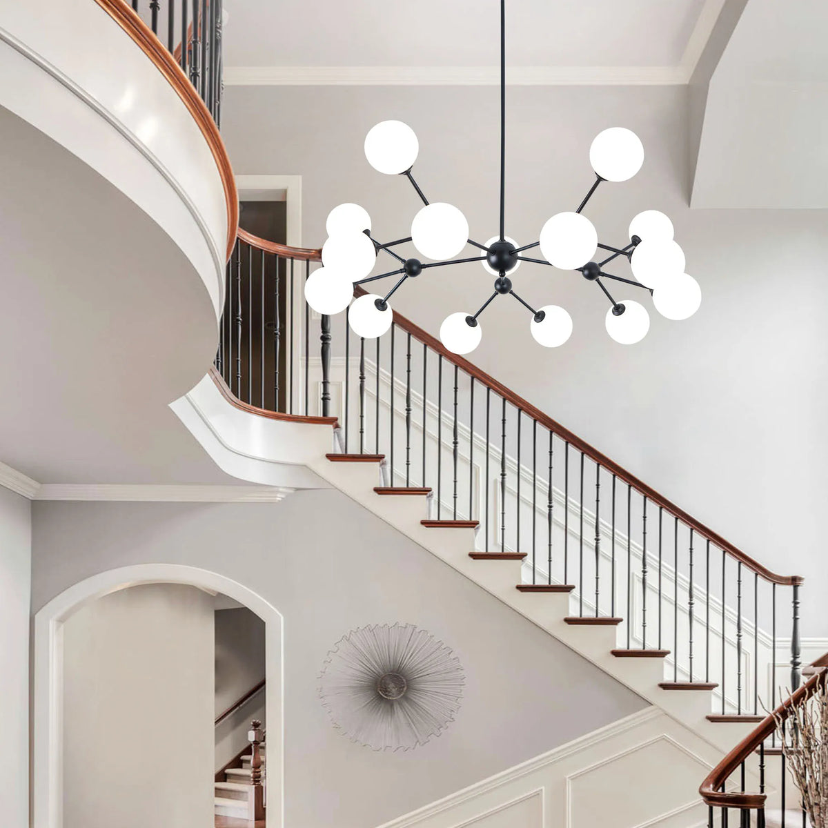 Chandelier Living Room Light Fixtures 15-Lights Sputnik Chandelier Bubble Glass Chandelier for Foyer Dining Room