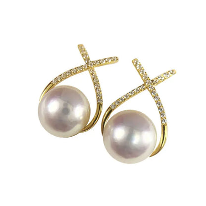 MYSOYA Japan Akoya Seawater Pearl Simple Design Earrings 8-8.5 Mm Gift Box For Her Him For Birthday Wedding Valentine's Day