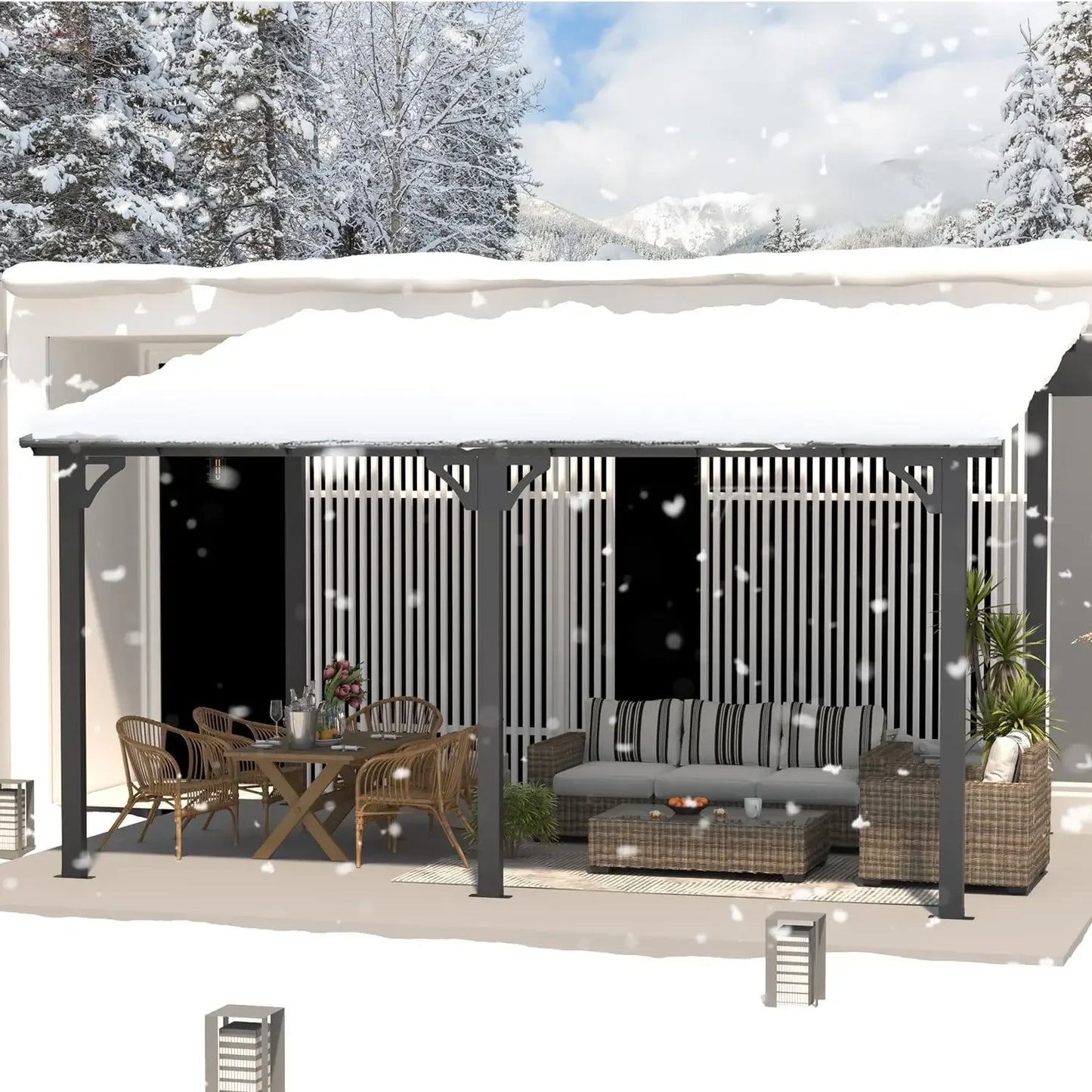 POPULAR 14' X 10' Gazebo For Patio, Hard Top Lean To Gazebo Pergola With Roof (140 Sq.Ft Shaded), Large Wall-Mounted Heavy Duty·