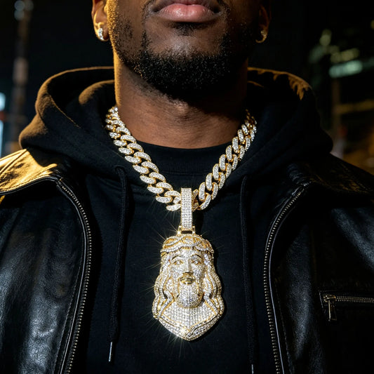Hip Hop Jesus Pendant Necklace, Men's Eagle Buckle, Fully Chilled Zircon Street Decoration, Fashionable Jewelry, City Rapper