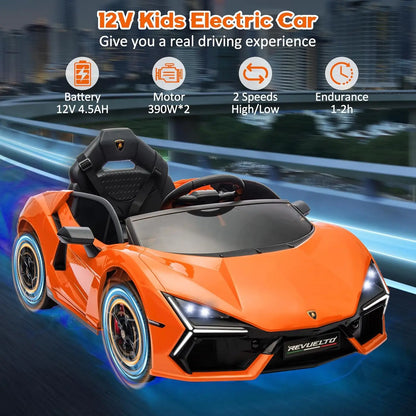 12V Ride On Car for Kids Electric Vehicle Battery Powered Sports Car Toy with Bluetooth, USB, Music, Remote Control, Headlight