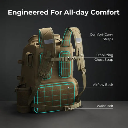 52L Fishing Tackle Backpack with Rod Holders amp 4 Tackle Boxes, Large Tackle Bag for Gear Storage with Rain Cover