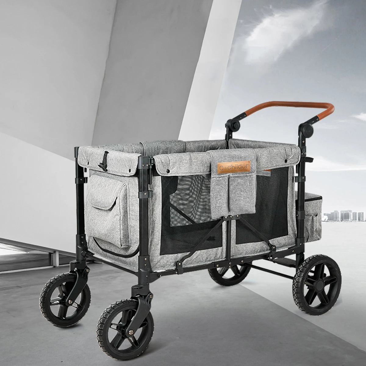 Foldable baby stroller, suitable for 4 children,portable outdoor camping vehicle,detachable roof, storage vehicle, autumn travel